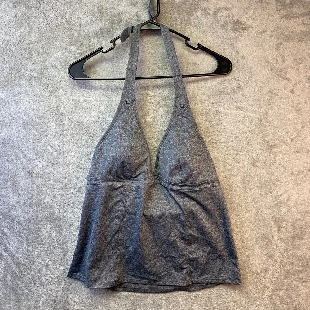 Athleta Heather Gray Halter Tankini Swim Top Lavender Lining Size L